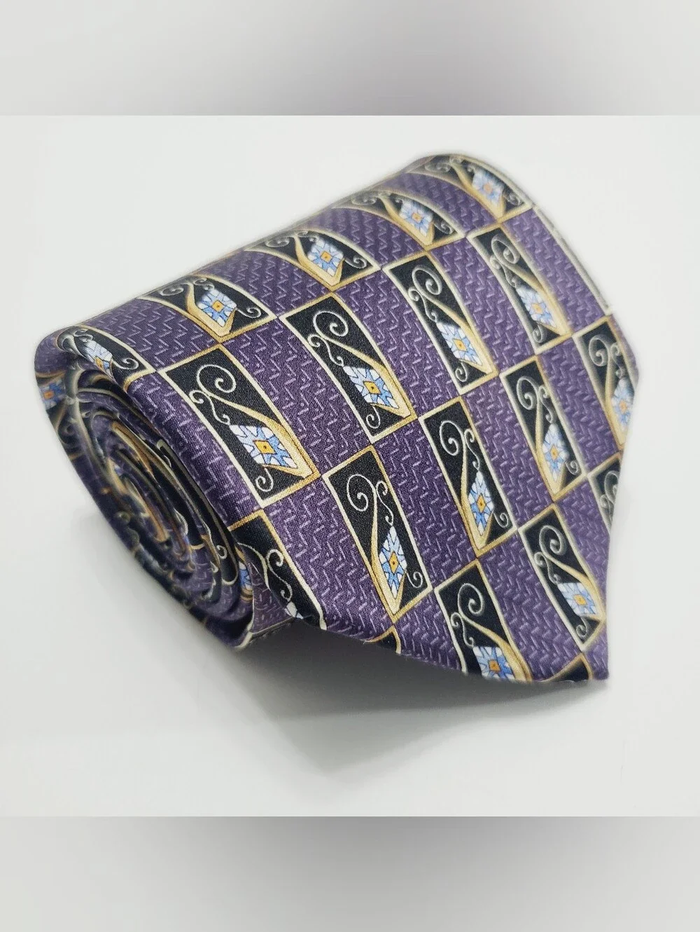 Jos. A. Bank Men's Silk Neck Tie Purple Geometric Pattern 58x3.75